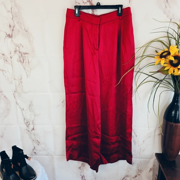 New Ann Taylor Red Wide Leg Trouser Pants Christmas Fancy - Picture 4 of 6